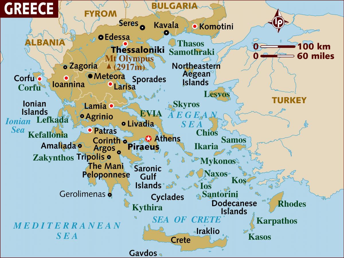 ギリシャの地図でアテネ